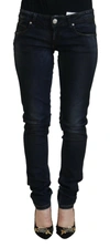 Acht Black Cotton Low Waist Slim Fit Women Casual Denim Jeans In Blue