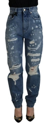 Dolce & Gabbana Blue Tattered Skinny Denim Cotton Jeans In Blue