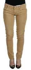 Acht Brown Cotton Corduroy Low Waist Women Casual Jeans In Brown