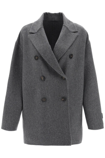 Brunello Cucinelli Women's Hand-crafted Peacoat In Cashmere Double Beaver Cloth With Precious Patch In Grey