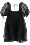 Cecilie Bahnsen Sidra Puff Sleeve Nimbus Matelassé Babydoll Dress In Black
