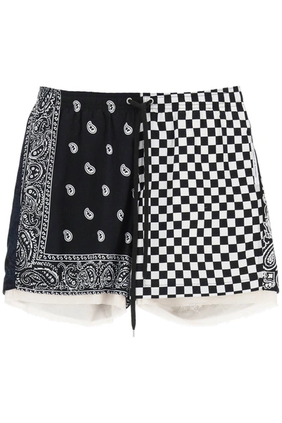 Children Of The Discordance Bandana Patchwork Shorts In Black