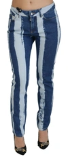 DOLCE & GABBANA COBALT BLUE STRIPES SKINNY DENIM COTTON JEANS