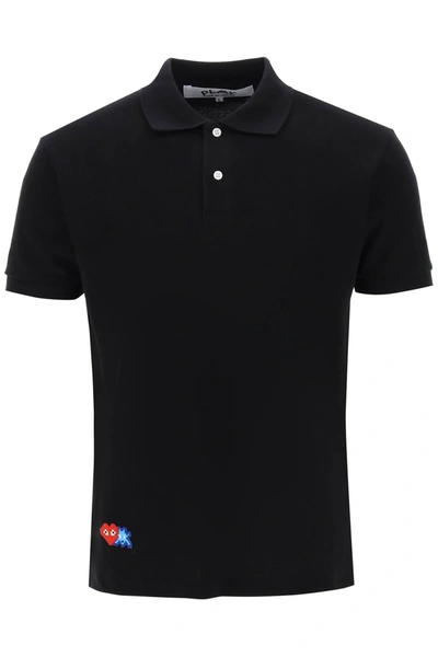 Comme Des Garçons Play X Invader Pixelated-heart Polo Shirt In Black