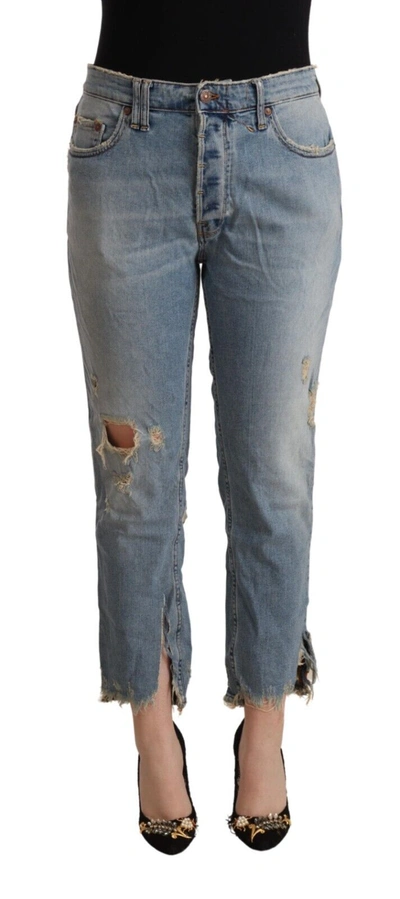 Cycle Light Blue Distressed Mid Waist Cropped Denim Jeans