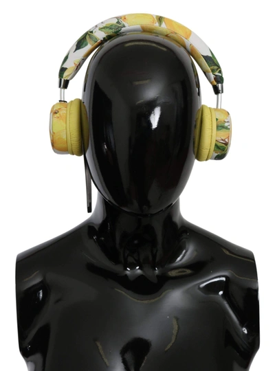 Dolce & Gabbana White Yellow Lemon Print Headset Headphones