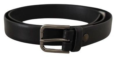 Dolce & Gabbana Black Calf Leather Classic Logo Metal Buckle Belt