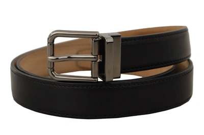 Dolce & Gabbana Black Calf Leather Logo Engraved Metal Buckle Belt