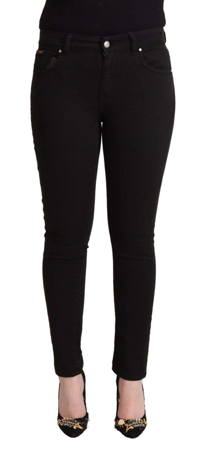 DOLCE & GABBANA BLACK COTTON MID WAIST DENIM SLIM FIT JEANS