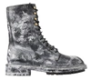 Dolce & Gabbana Black Gray Leather Mid Calf Boots Shoes In Black