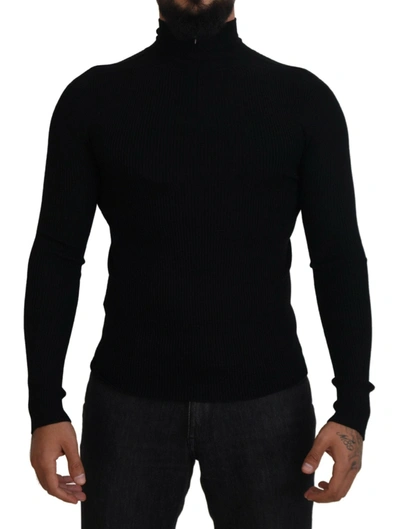 Dolce & Gabbana Black Half Zip Turtleneck Pullover Sweater