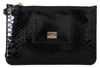 Dolce & Gabbana Black Leather Coin Purse Wristlet Mirror Agnese Wallet In Black