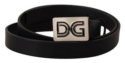 Dolce & Gabbana Black Leather Silver Dg Logo Buckle Belt