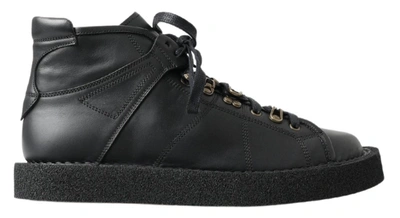 Dolce & Gabbana Black Leather Slip On Stretch Boots
