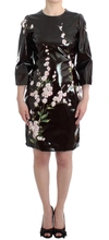 Dolce & Gabbana Black Patent Floral Handpainted Dress In Black