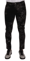 Dolce & Gabbana Black Patterned Skinny Slim Fit Jeans In Black And Gray