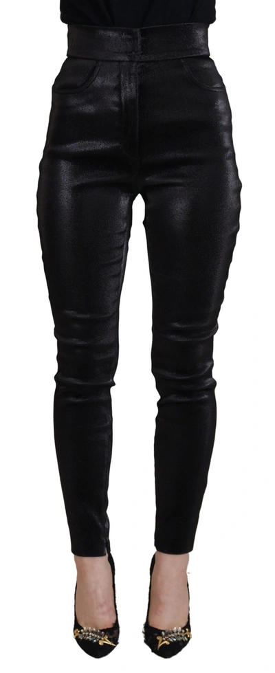 DOLCE & GABBANA BLACK WASHED COTTON SKINNY DENIM JEANS