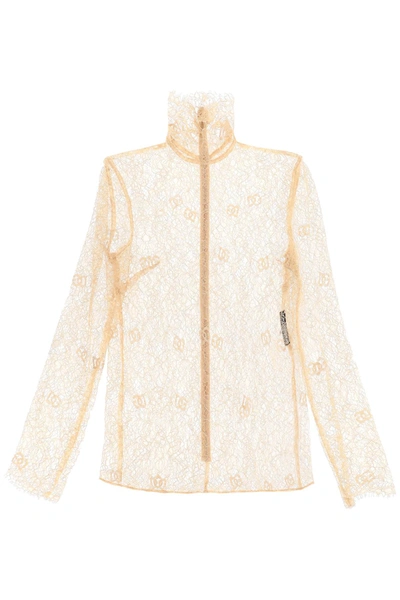 Dolce & Gabbana Lace High-neck Blouse In Beige