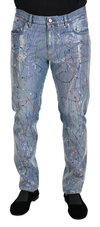 Dolce & Gabbana Blue Cotton Color Splash Print Denim Jeans In Blue