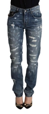 DOLCE & GABBANA BLUE DISTRESSED DENIM BOYFRIEND SKINNY JEANS