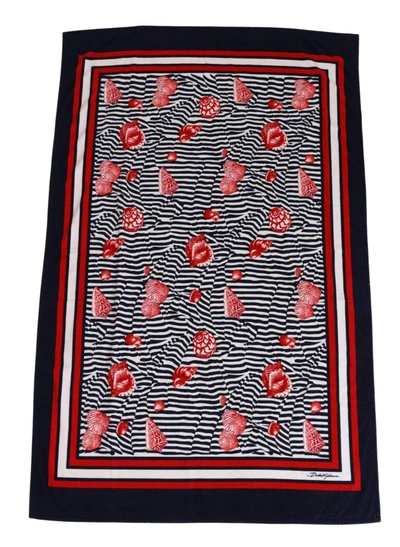 Dolce & Gabbana Blue Red Seashell Beach Towel Cover Beach Towel