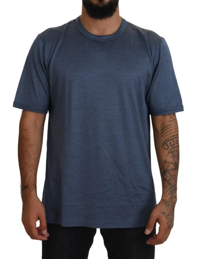 DOLCE & GABBANA BLUE SILK MEN SHORT SLEEVE TOPS T-SHIRT