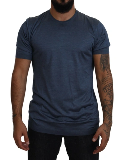 Dolce & Gabbana Blue Silk Men Short Sleeve Tops T-shirt