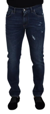 Dolce & Gabbana Blue Wash Cotton Stretch Slim Denim Jeans In Blue