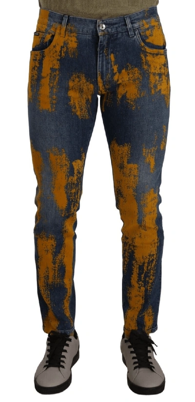 Dolce & Gabbana Blue Yellow Dye Cotton Skinny  Denim Jeans