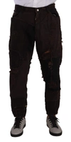 DOLCE & GABBANA BROWN COTTON DISTRESSED REGULAR DENIM JEANS