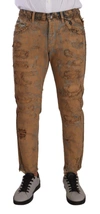 Dolce & Gabbana Brown Distressed Cotton Regular Denim Jeans In Brown