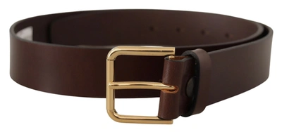 Dolce & Gabbana Brown Plain Calf Leather Gold Tone Buckle Belt