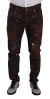 DOLCE & GABBANA BROWN SPLASH COLOR COTTON REGULAR DENIM JEANS