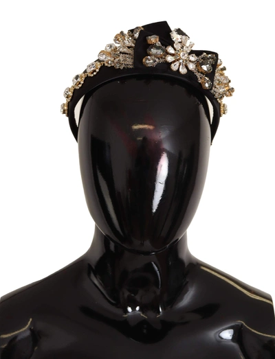 Dolce & Gabbana Clear Crystal Embellished Silk Fiocco Diadem Headband In Gold Black