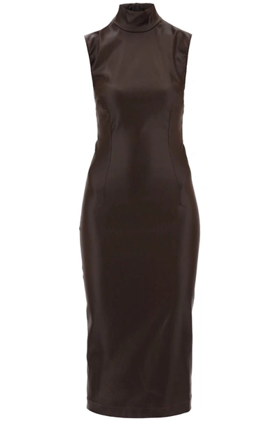 Dolce & Gabbana Coated Stretch-satin Midi Dress In Brown
