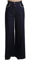 Dolce & Gabbana Dark Blue Crystal Embellished Flare Jeans In Blue