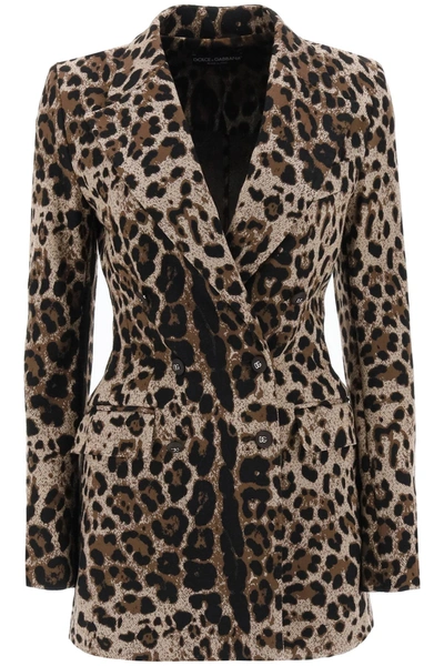 Dolce & Gabbana Leopard Print Double-breasted Blazer Jacket In Multi-colored