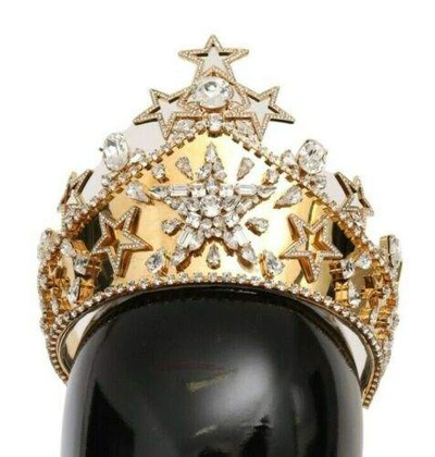 Dolce & Gabbana Gold Crystal Star Strass Crown Logo Diadem Tiara