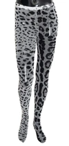 Dolce & Gabbana Gray Leopard Print Mesh Nylon Tights In Gray