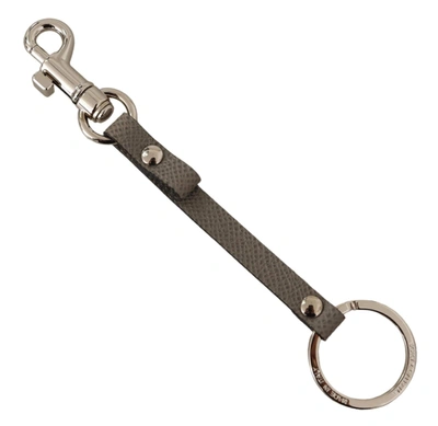 Dolce & Gabbana Gray Textured Leather Silver Metal Hook Keychain