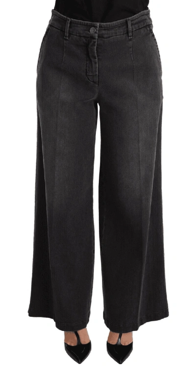 Dolce & Gabbana Grey Washed Mid Waist Wide Leg Denim Jeans