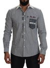 DOLCE & GABBANA GRAY WHITE STRIPED SLIM FIT SHIRT