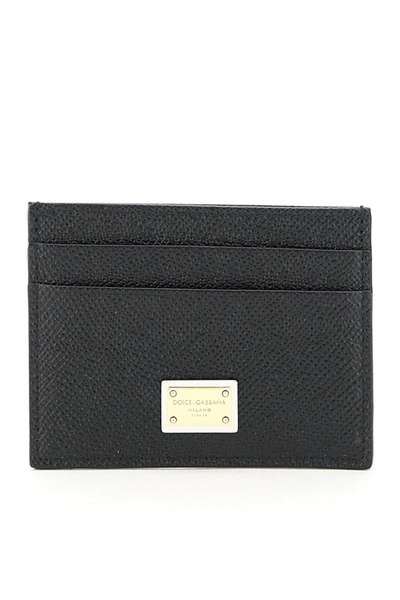 Dolce & Gabbana Leather Card Holder With Logo Plaque In Black