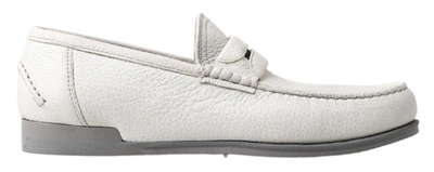 Dolce & Gabbana Light Grey Leather Loafer Slip On Mocassin Shoes