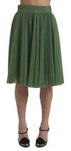 DOLCE & GABBANA METALLIC GREEN HIGH WAIST A-LINE PLEATED SKIRT