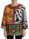 Dolce & Gabbana Silk Baroque Floral Round Neck Blouse In Multicolor