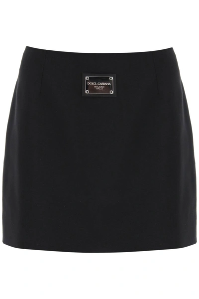 Dolce & Gabbana Ottoman Logo-plaque Woven Mini Skirt In Black