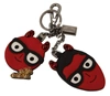 DOLCE & GABBANA RED LEATHER SILVER TONE DEVIL STUDDED KEYCHAIN