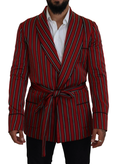 Dolce & Gabbana Red Striped Martini Printed Lining Dressing Gown