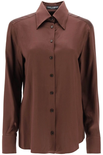 Dolce & Gabbana Silk-satin Shirt In Brown
